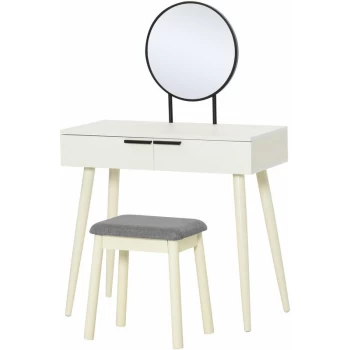 Dressing Table Vanity Set Make Up Desk with Round Mirror & Stool White - Homcom