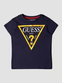 Guess IAN boys's Childrens T shirt in Blue. Sizes available:2 ans,3 ans,5 ans