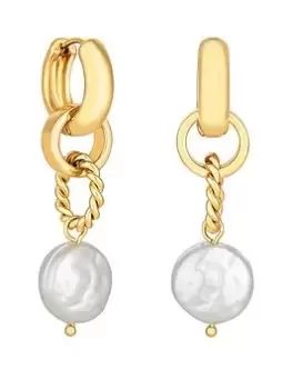 Mood Mood Gold Textured Link Freshwater Pearl Drop Earrings, Gold, Women