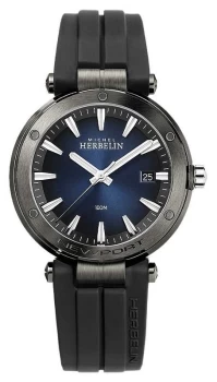 Michel Herbelin Mens Newport Black Rubber Strap Blue Watch