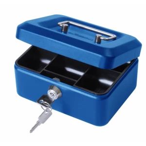 Value 15cm 6" key lock Metal Cash Box Blue