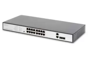 Digitus 16 Port Fast Ethernet PoE Switch, 19 Inch, Unmanaged, 2...