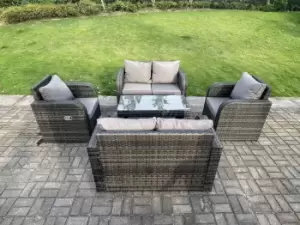 6 Seater Dark Grey PE Rattan Garden Furniture Set Reclining Chair 2 Seater Love Sofa Set Coffee Table