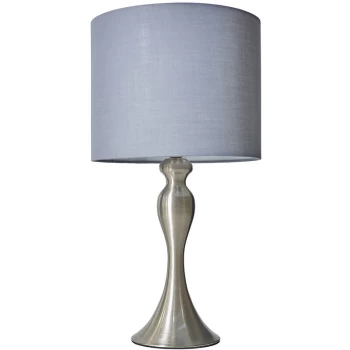 Brushed Chrome Traditional Spindle Table Lamp with Fabric Lampshade - Dark Grey