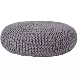 Dark Grey Large Round Cotton Knitted Pouffe Footstool - Grey - Homescapes