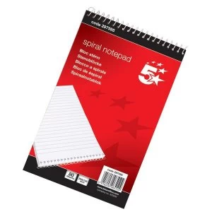 5 Star Spiral Notepad Headbound Ruled 160 Pages 200x125mm Pack 10