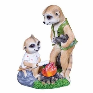 GardenKraft Campfire Meerkats Papa and Baby Ollie With Solar Garden Light