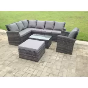 Fimous 8 Seater High Back Rattan Garden Furniture Set Corner Sofa With Oblong Coffee Table Big Footstool