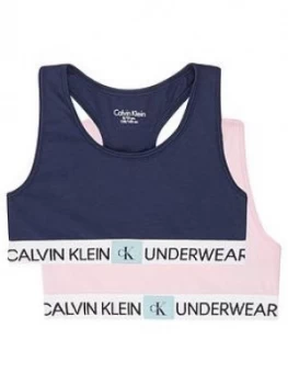 Calvin Klein Girls 2 Pack Bralettes - Navy/Pink, Size Age: 12-14 Years, Women