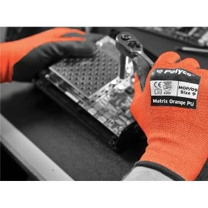 Polyco Matrix MOP09 Size 9 Seamless Knitted Gloves Polyurethane Palm Coating Orange