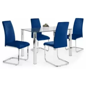 Julian Bowen Dining Set - Enzo Table And 4 Calabria Velvet Blue Chairs