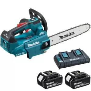 Makita DUC306 Twin 18v LXT Cordless Brushless Top Handle Chainsaw 300mm 2 x 5ah Li-ion Charger
