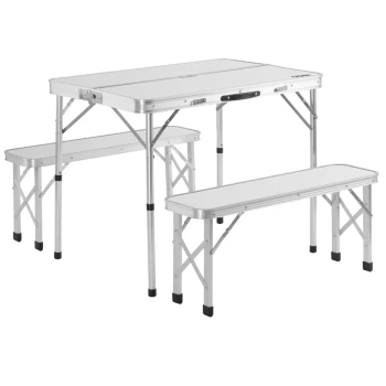 Camping Table & Bench Set 3Pcs White Aluminium