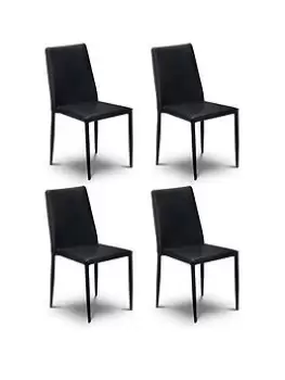 Julian Bowen Jazz Set Of 4 Ready Assembled Faux Leather Dining Chairs - Black