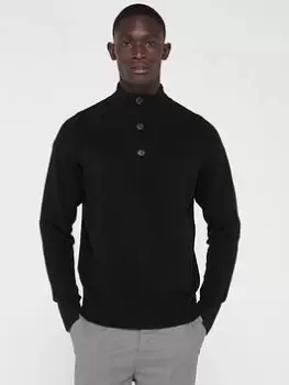 Calvin Klein Button Quarter Zip Jumper - Black, Size XL, Men