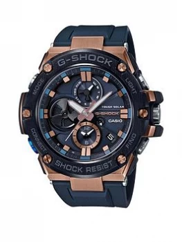 Casio Casio G-Shock Blue with Rose Gold Detail Steel Chronograph Dial Blue Silicone Strap Watch, One Colour, Men