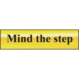 ASEC Mind The Step 200mm x 50mm Gold Self Adhesive Sign