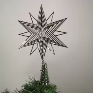14cm Festive 3D Metal Christmas Tree Topper Star in Silver