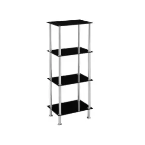 Glass Shelf Tier Storage Unit, Rectangular Shape in Black or Clear Glass with Chrome Stand, Shelving Unit (Black, Tier 4) - Black