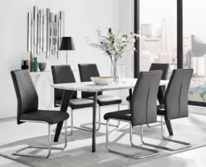 Andria Marble Effect Dining Table With Black Legs & 6 Lorenzo Faux Leather Chairs