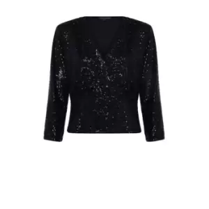 French Connection Eshka Sequin Wrap Top - Black