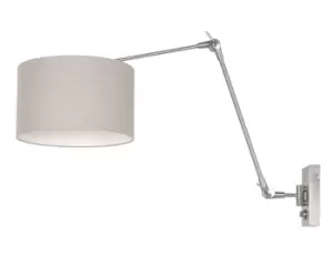 Prestige Chic Wall Lamp with Shade Steel Brushed, Linen Grey