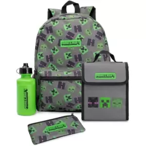Minecraft Lunch Bag And Backpack Set (Pack of 4) (One Size) (Grey/Green/Black)