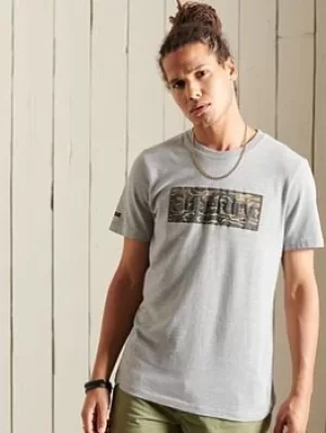 Superdry Classic Logo Infill T-Shirt, Grey Marl Size XL Men