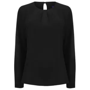 Henbury Womens/Ladies Pleat Front Long Sleeve Blouse (M) (Black)