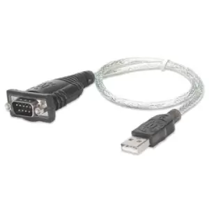 Manhattan USB-A to Serial Converter cable 45cm Male to Male Serial/RS232/COM/DB9 Prolific PL-2303RA Chip Equivalent to Startech ICUSB232V2 Black/Silve