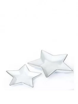 Waterside Set Of 2 Silver Rim Star Serving Plates