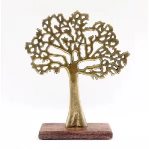 26.5cm Gold Tree Ornament on Wood Base