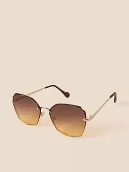 Accessorize Shaped Rimless Sunglasses, Gold, Women