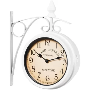 Double Sided Train Station Wall Clock Black or White Vintage Design Quartz Retro Classic Antique Battery Operated Traditional Decor Metal Home White