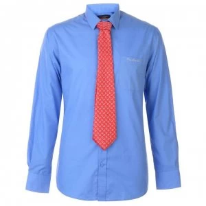Pierre Cardin Long Sleeve Shirt Tie Set Mens - Blue/Red Plain