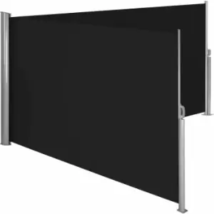 Double-sided garden privacy screen w/ retractable awnings - privacy screen, garden privacy screen, patio awning - 200 x 600cm Black - black