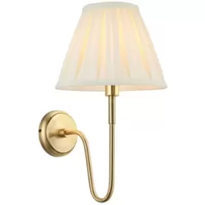 Rouen & Carla Wall Lamp with Shade Antique Brass Plate & Cream Fabric - Endon