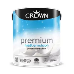 Crown Paints Breatheasy Matt Emulsion Pure Brilliant White 2.5L