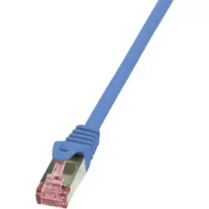 LogiLink CQ2016S RJ45 Network cable, patch cable CAT 6 S/FTP 25.00cm Blue Flame-retardant, incl. detent