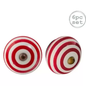 Nicola Spring - Round Ceramic Cabinet Knobs - Dark Red Stripe - Pack of 6