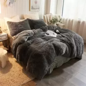 Ezysleep Luxury Faux Fur Grey Shaggy Duvet Set 135cm Width