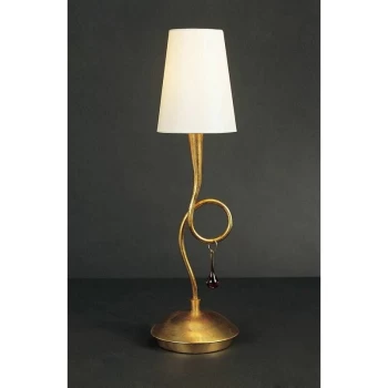 Paola Table Lamp 1 E14 Bulb, gold painted with cream shade & amber glass droplets