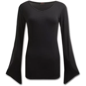 Gothic Elegance V Neck Womens Medium Long Sleeve Top - Black