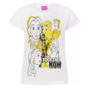 Beauty And The Beast Girls We Are Together Now Belle T-Shirt (9-11 Years) (White/Yellow/Black)