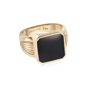 Rings 18ct Gold Plate Bold Black Enamel Signet Ring 18ct Gold Plate