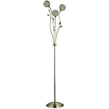 Searchlight Bellis - 3 Light Flower Design Floor Lamp Antique Brass and Glass, G9