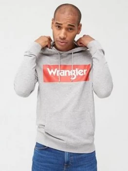 Wrangler Box Logo Overhead Hoodie - Grey, Size L, Men