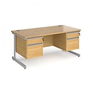 Dams International Straight Desk with Oak Coloured MFC Top and Silver Frame Cantilever Legs and 2 x 2 Lockable Drawer Pedestals Contract 25 1600 x 800