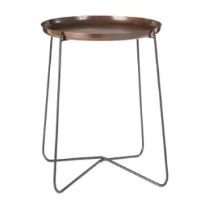 Copper Finish Snakeskin Textured Side Table with Minimal Iron Legs