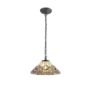 1 Light Downlighter Ceiling Pendant E27 With 40cm Tiffany Shade, White, Grey, Black, Clear Crystal, Aged Antique Brass